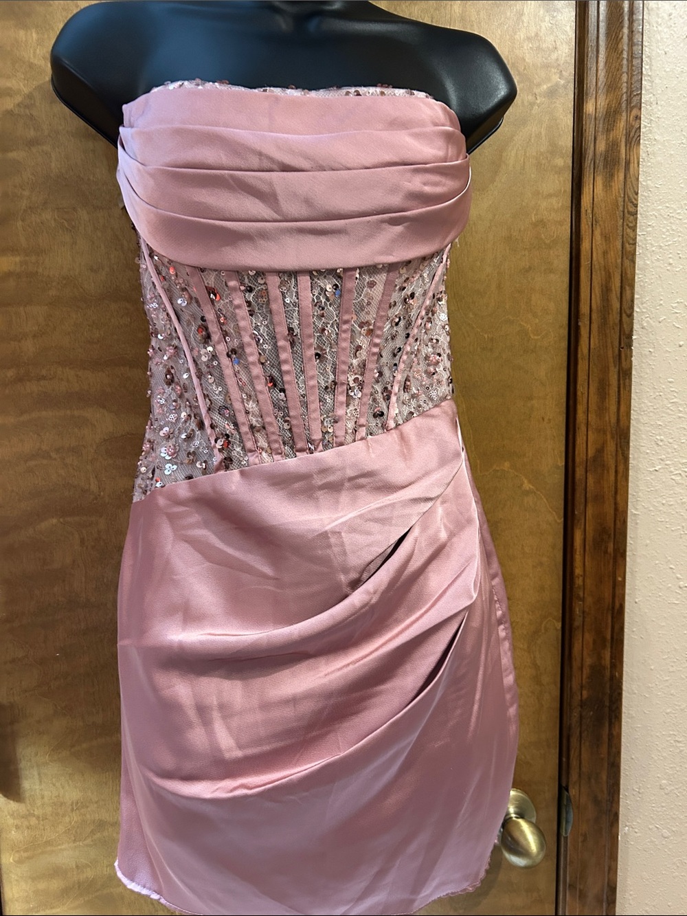 Strapless Blush Pink Sequin Dress - Homecoming